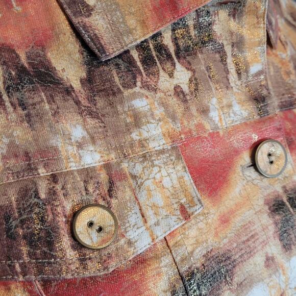 Chico’s Orange Gold Metallic Abstract Blazer Jacket Large Artsy Graphic Shimmer - Picture 6 of 9